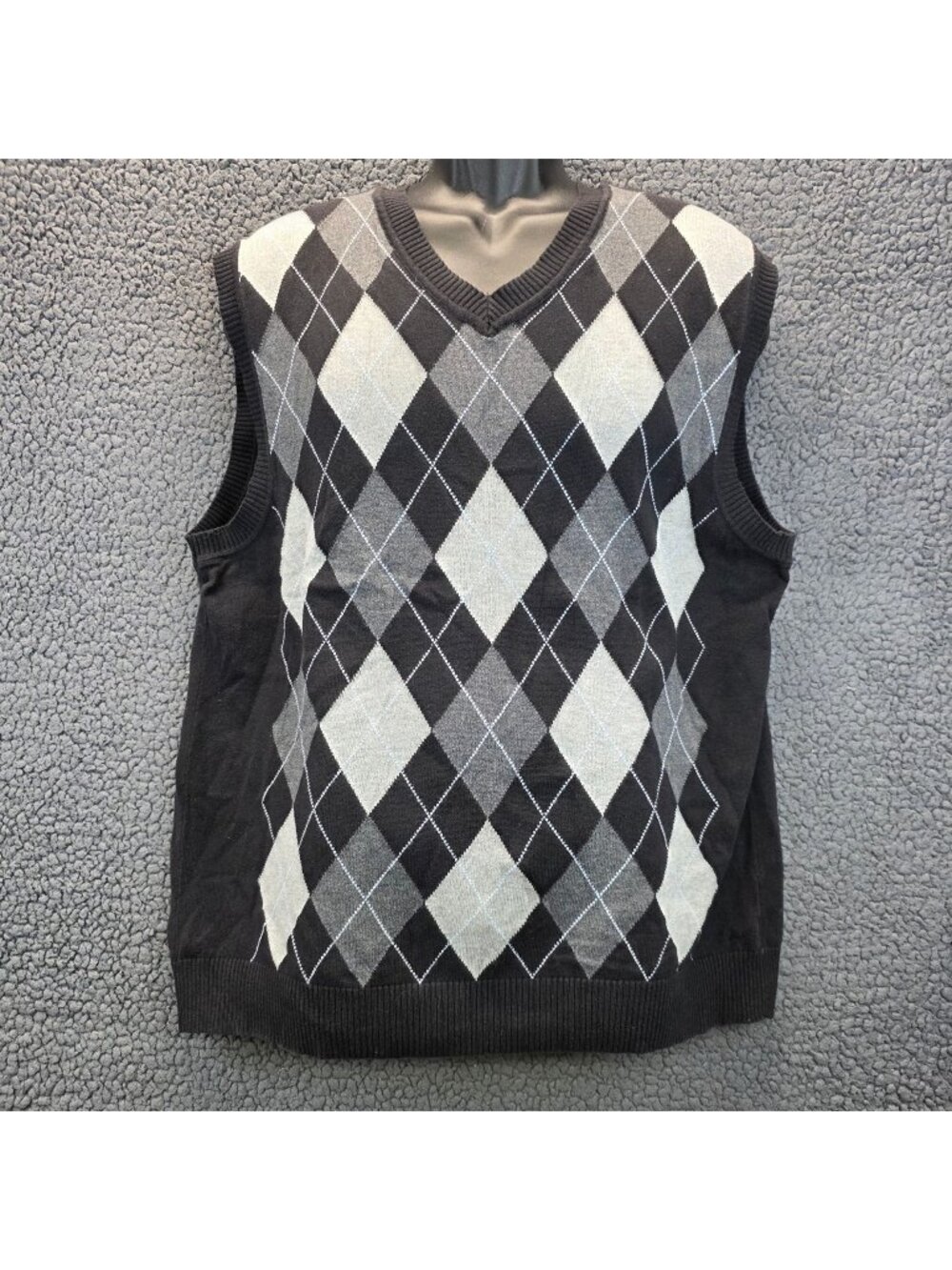 Club Room Cotton Sweater Vest L Black White Argyle Grandpacore Retro Golf Preppy